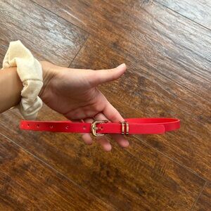 Red Slim Women's Belt with Gold Buckle